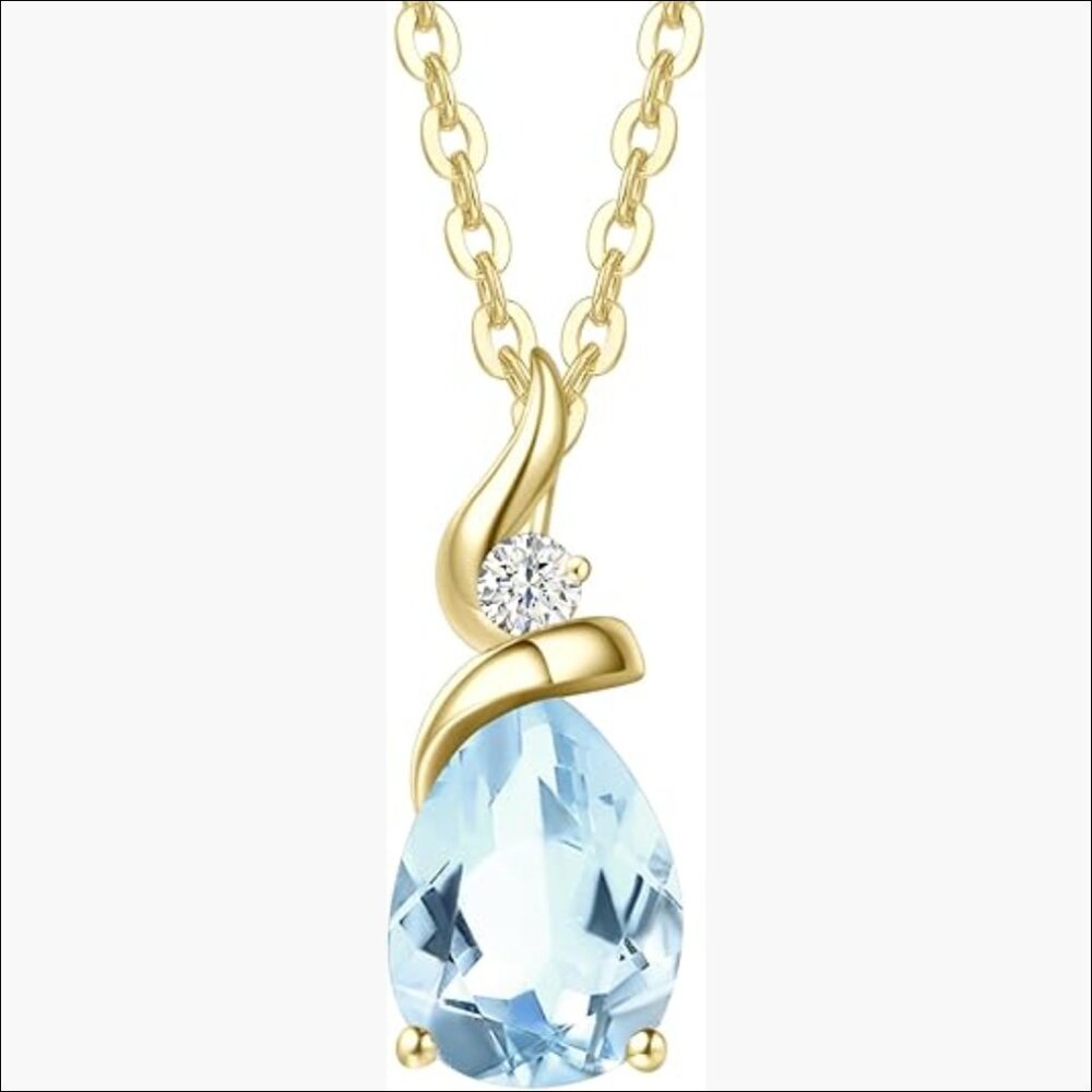 14K Solid Yellow Gold Birthstone Pendant Necklace with Sterling Silver Chain